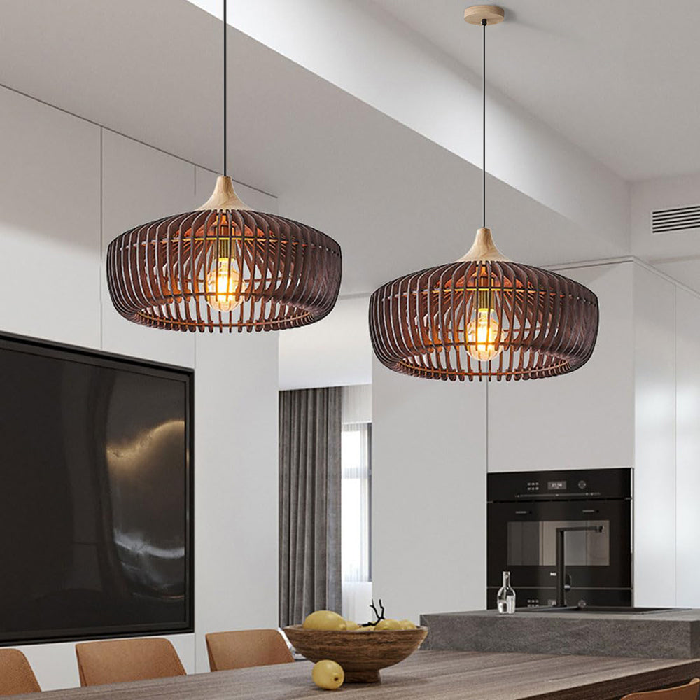 Muto Nordic Japanese Wood Dome E27 Pendant Light