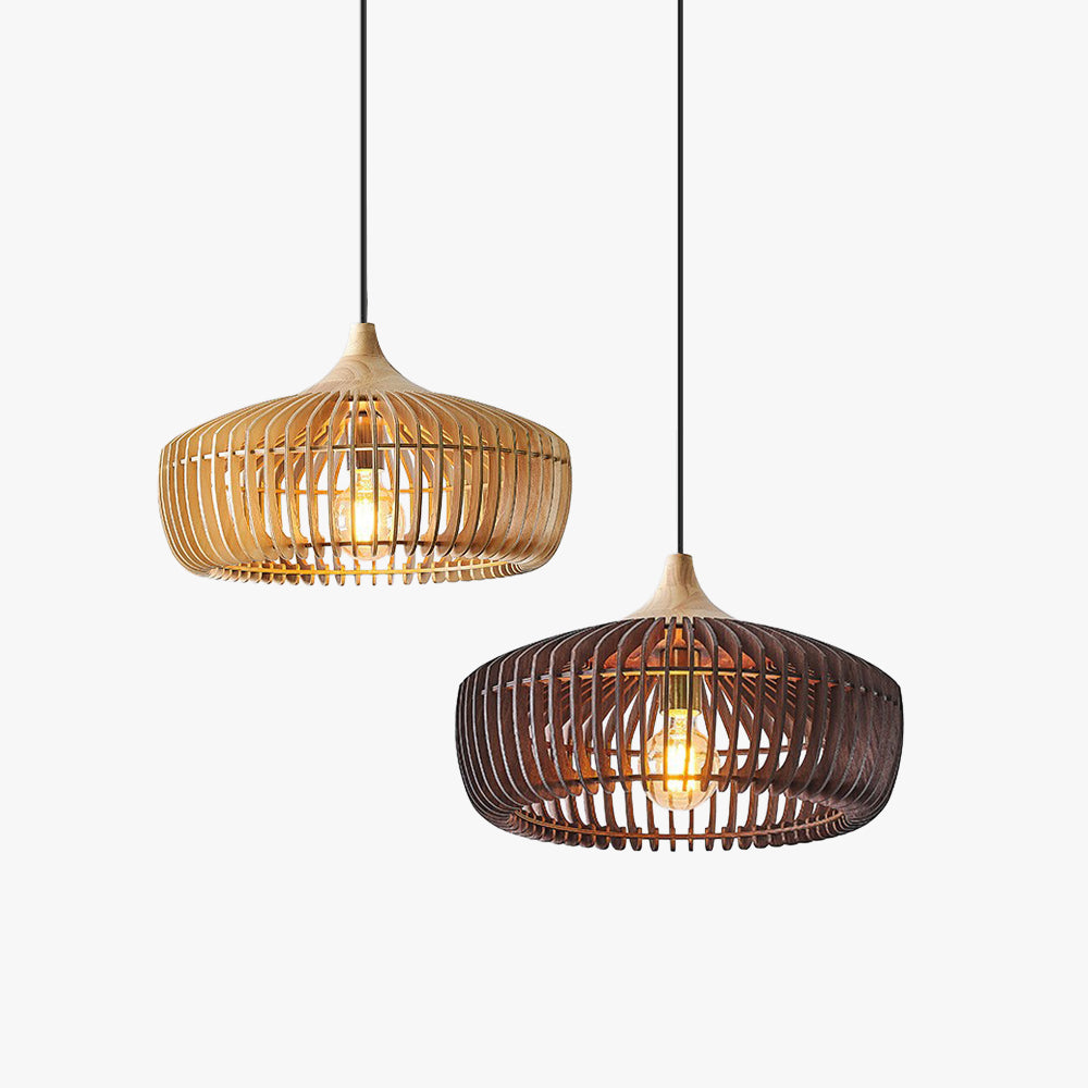 Muto Nordic Japanese Wood Dome E27 Pendant Light