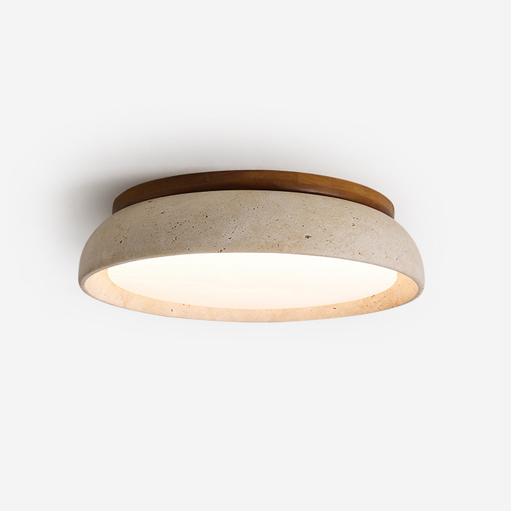 Kloris Travertine Wood Round Flush Ceiling Light