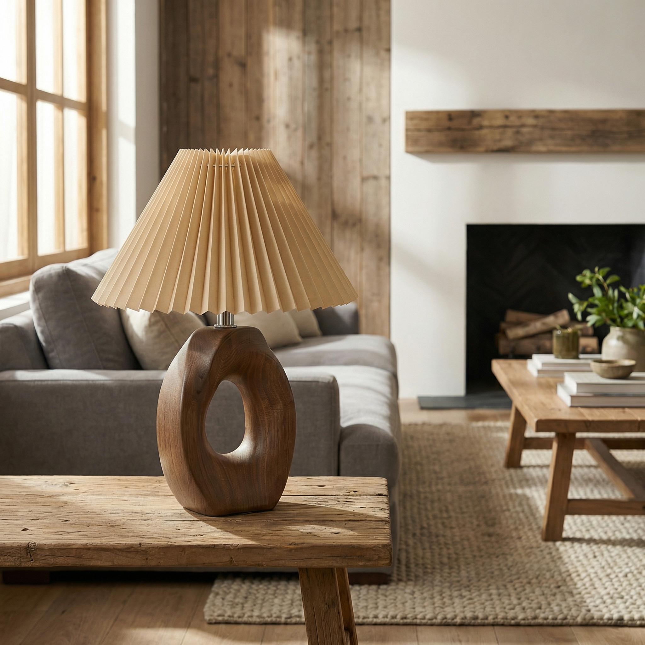 Jevo Sculpted Wood Table Lamp